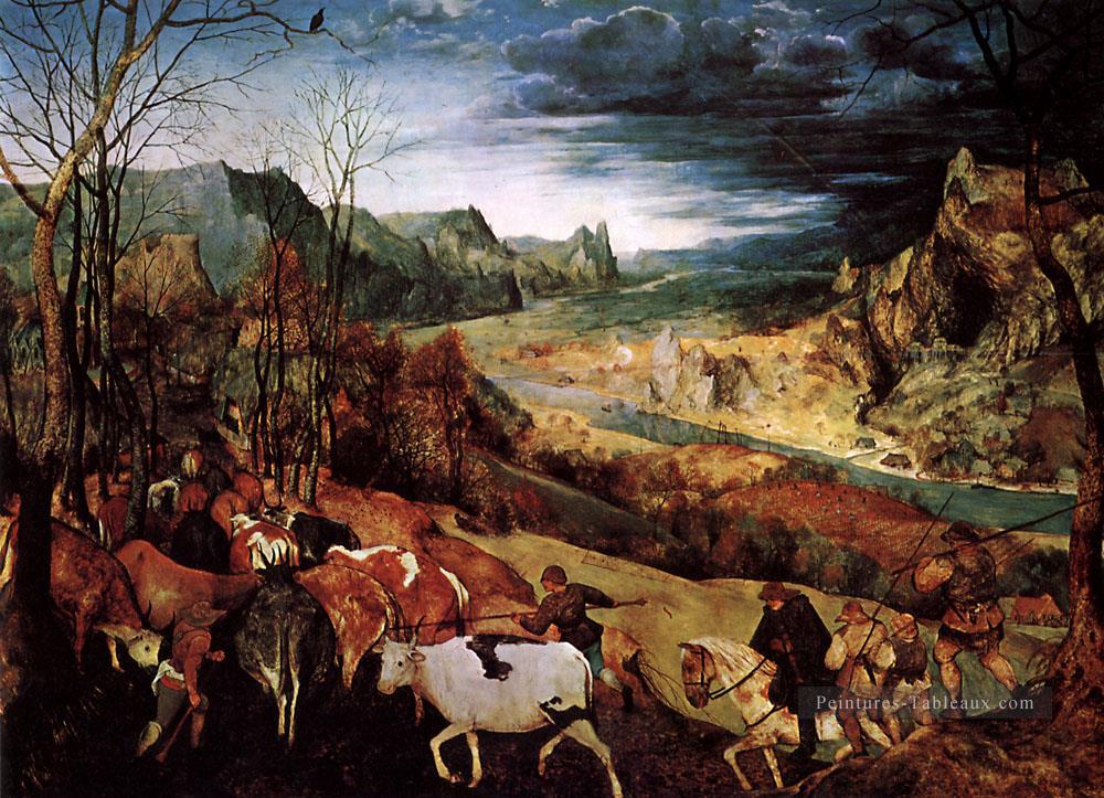 Le retour du troupeau flamand Renaissance paysan Pieter Bruegel l’Ancien Peintures à l'huile
